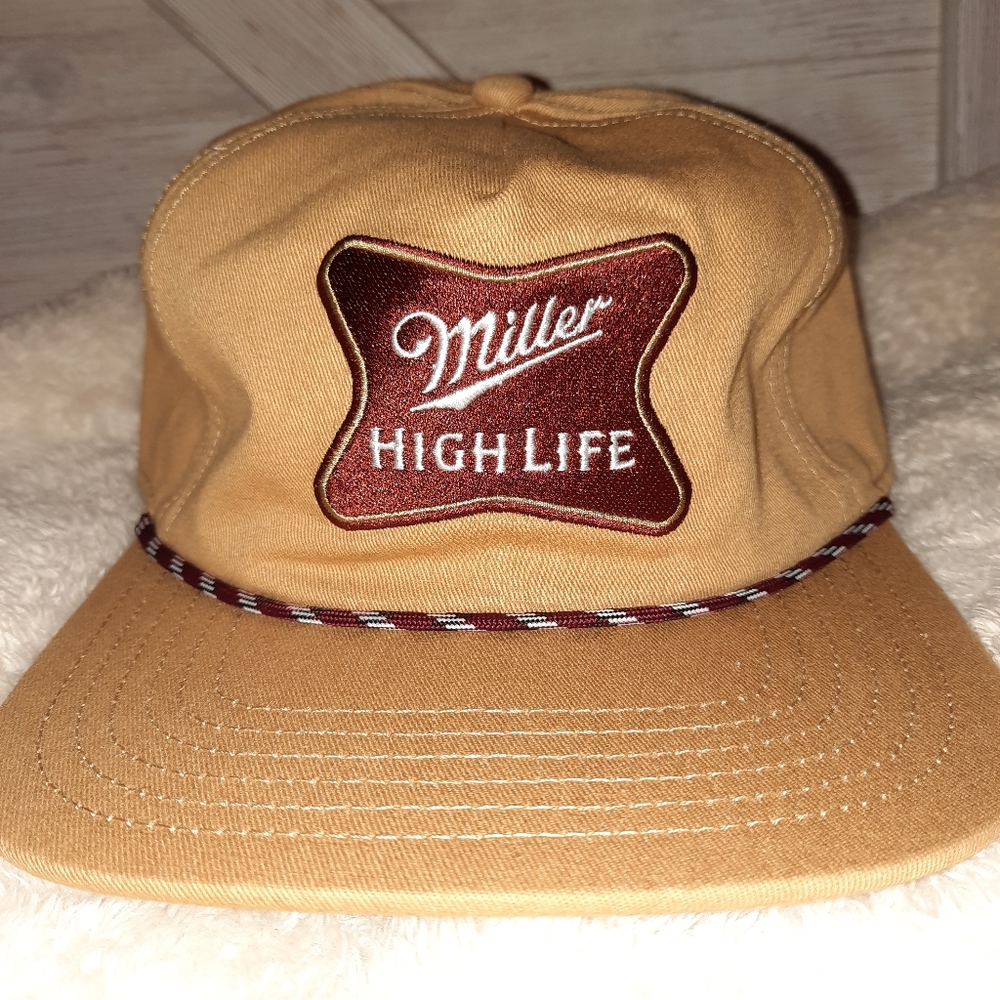 Unisex Tan Miller Light: high life flat bill hat- adjustable